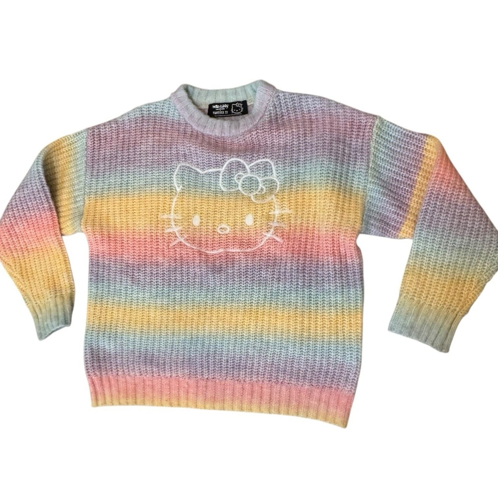 Hello kitty x Forever 21‎ Rainbow Kawaii Knit Sweater Size S Oversized Coquette